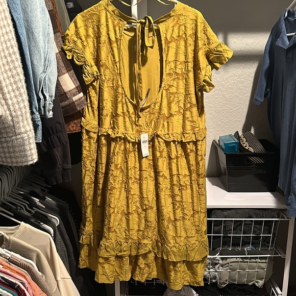 Anthropologie Ruffle Knit Swing Mini Chartreuse Dress NWT Size Large - Picture 9 of 9